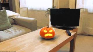 Big mistake throwing a knife to a pumpkin in front of the tv