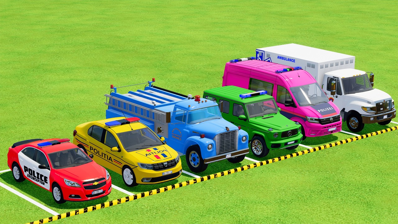 TRANSPORTING POLICE CARS, AMBULANCE, FIRE TRUCK, COLORFUL CARS WITH TRUCK - FARMING SIMULATOR 22 #13