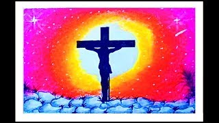 How to draw a Good Friday Scenery step by step with oil pastel || VJB Drawing Place screenshot 1