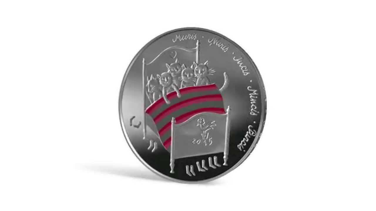 2015年 ラトビア5ユーロカラー銀貨 5匹の猫 ラトビアの限定5ユーロ