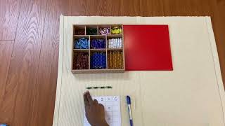 Montessori (Mathematics) Multiplication with short bead stair and card