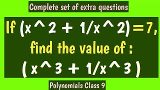 If x^2+1/x^2=7, find the value of x^3+1/x^3. If x2+1/x2=7 find the value of x3+1/x3.
If x^2+1/x^2=7, find the value of x^3+1/x^3. If x2+1/x2=7 find the value of x3+1/x3. Polynomials class 10. #polynomials #polynomialsclass9 #polynomialsclass9avijainclasses #polynomialsbyavisir #avijainclasses If x^2+1/x^2=7, find the value of x^3+1/x^3. If x2+1/x2=7 find the value of x3+1/x3.