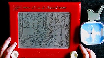 What happens when a lazy lion gets hungry, made with an Etch a Sketch