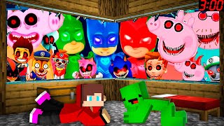 JJ and Mikey Hide From SCARY Peppa Pig PJ MASKS lady bug monsters ! paw patrol in Minecraft - Maizen