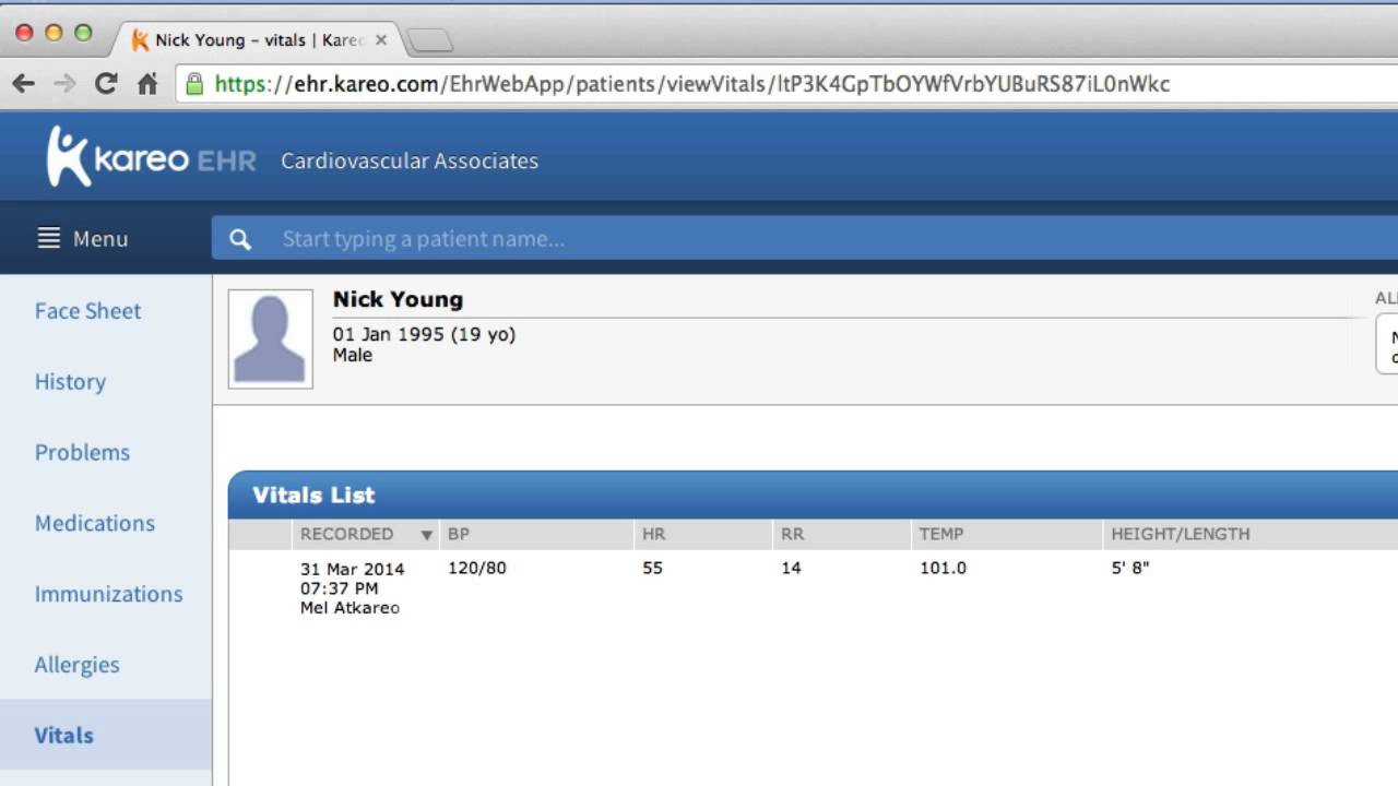 Reviewing a Chart In Kareo EHR