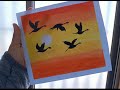Easy and simple crayon drawing || Birds flying in sunset || How to make drawing using crayons