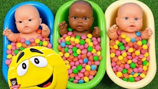 Full of 3 Rainbow BathTubs Candy with M&M's & Magic Slime Cutting Video