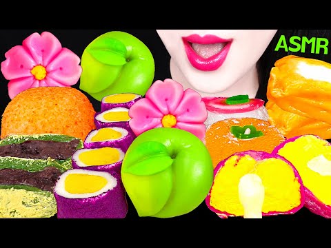 ASMR FRUIT RICE CAKE, CHEESE <strong>TTEOK</strong>, SNOBALL MARSHMALLOW 과일 화과자, 치즈 떡, 스노볼 마쉬멜로우 먹방 MUKBANG