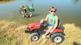 Saving our tractor from the bottom of the lake | Tractors for kids