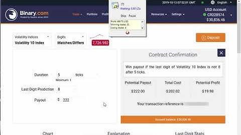 REAL ACCOUNT +$1513 USD Automated Trading Binary.com Volatility (Digits Differs) 13 October 2019