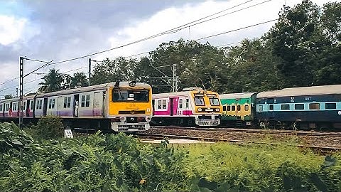 Perfect EMU local train crossing | Parallel entry and exit at same time😲