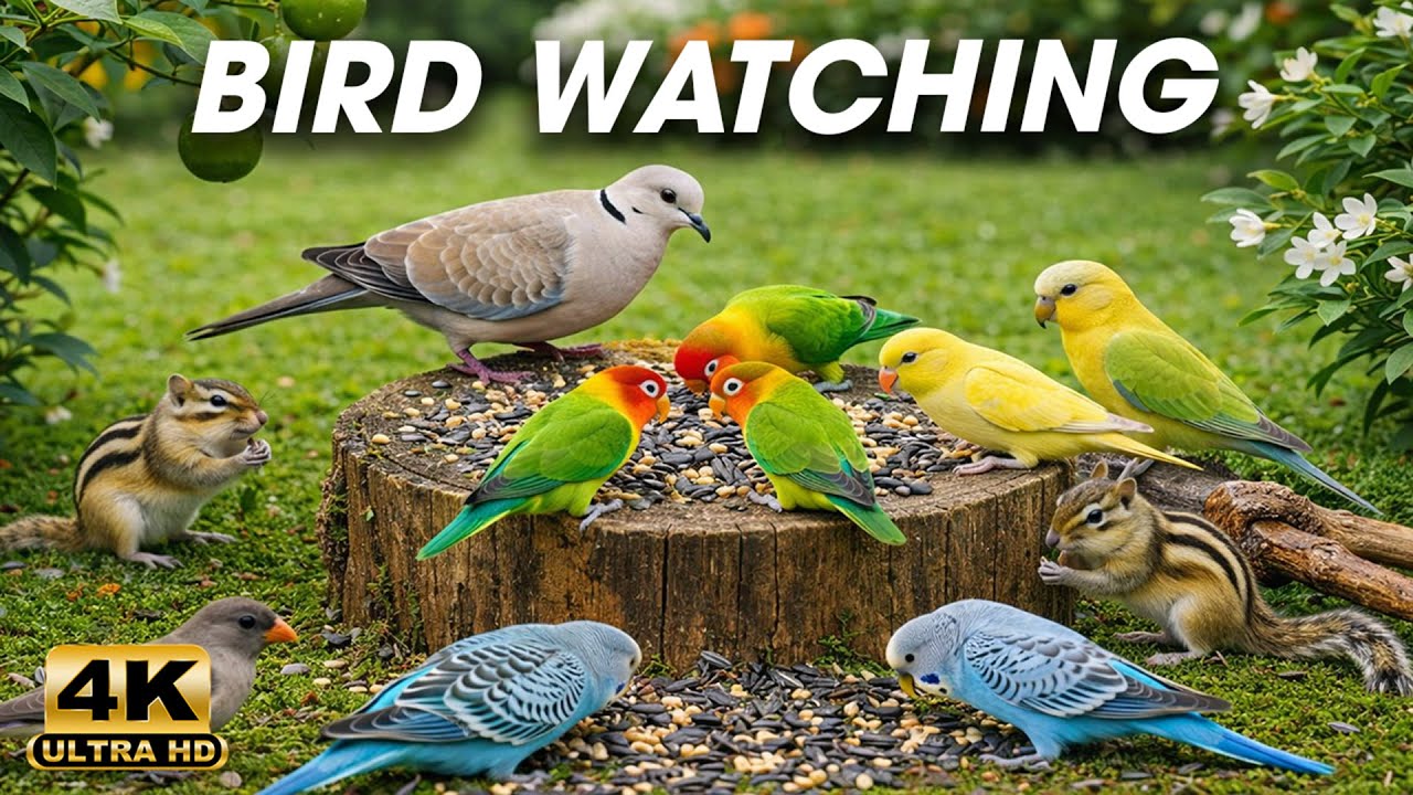 Cat TV for Cats to Watch – Birds and Squirrels Peaceful Scene | 3 Hours Birds For Cats