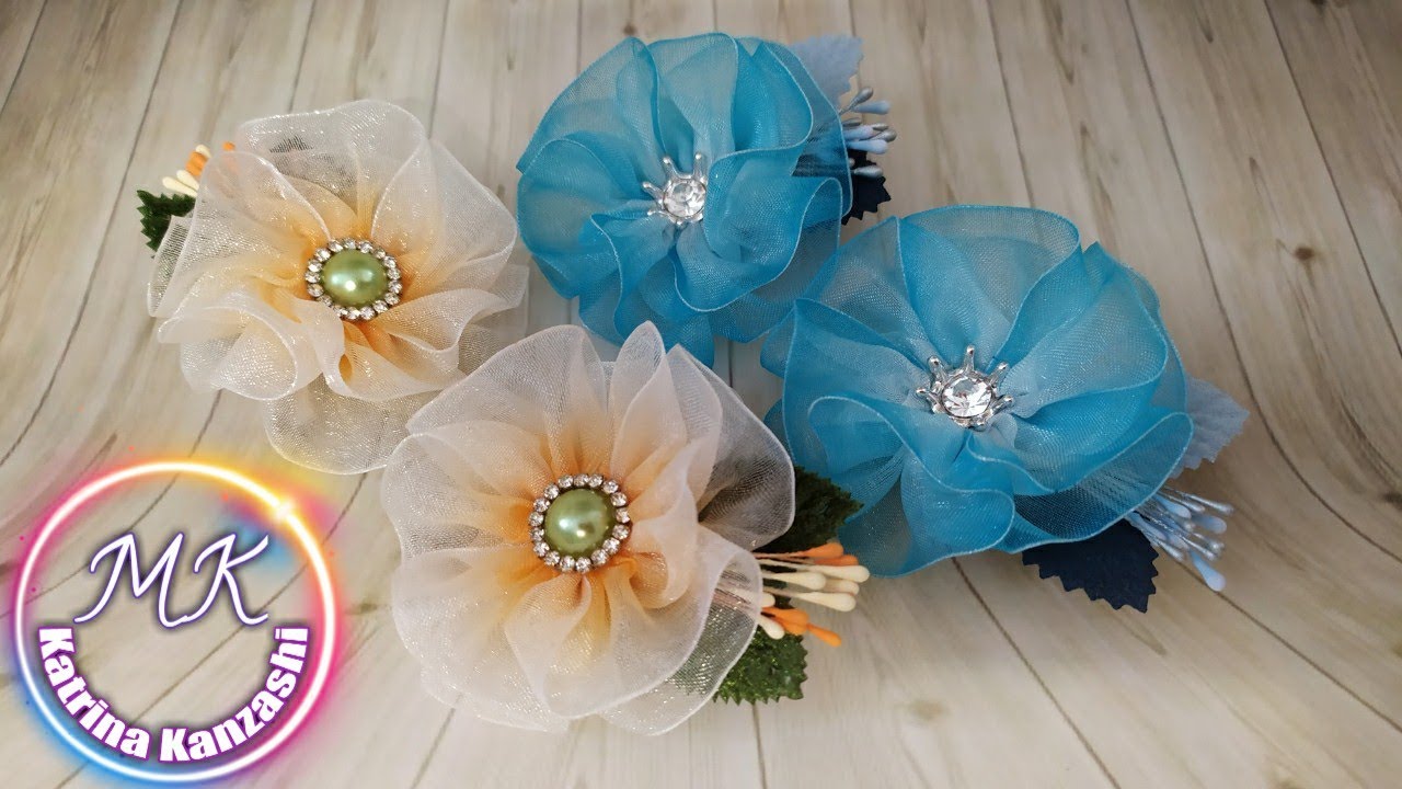Цветы из органзы за 5 минут, новый лепесток, канзаши МК/Flores de organza em 5 minutos, pétala nova.