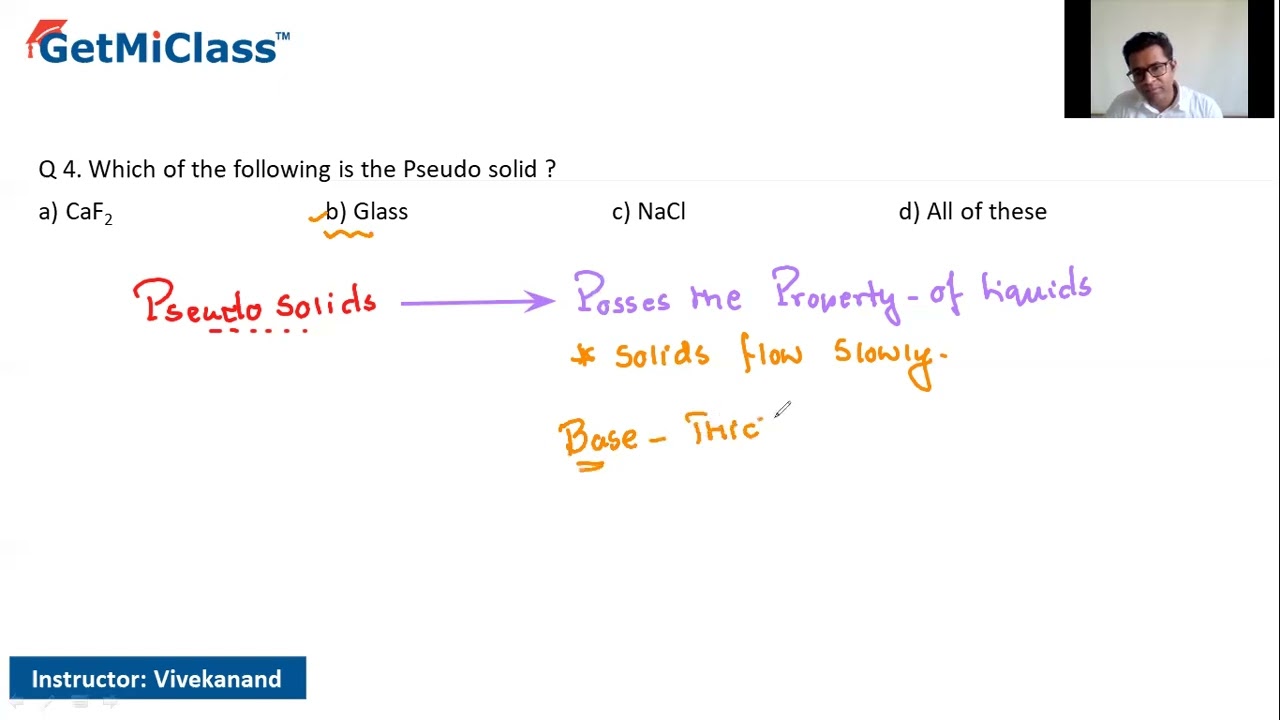 Pseudo Solids in Materials Science KCET 12th Chemistry Solid State