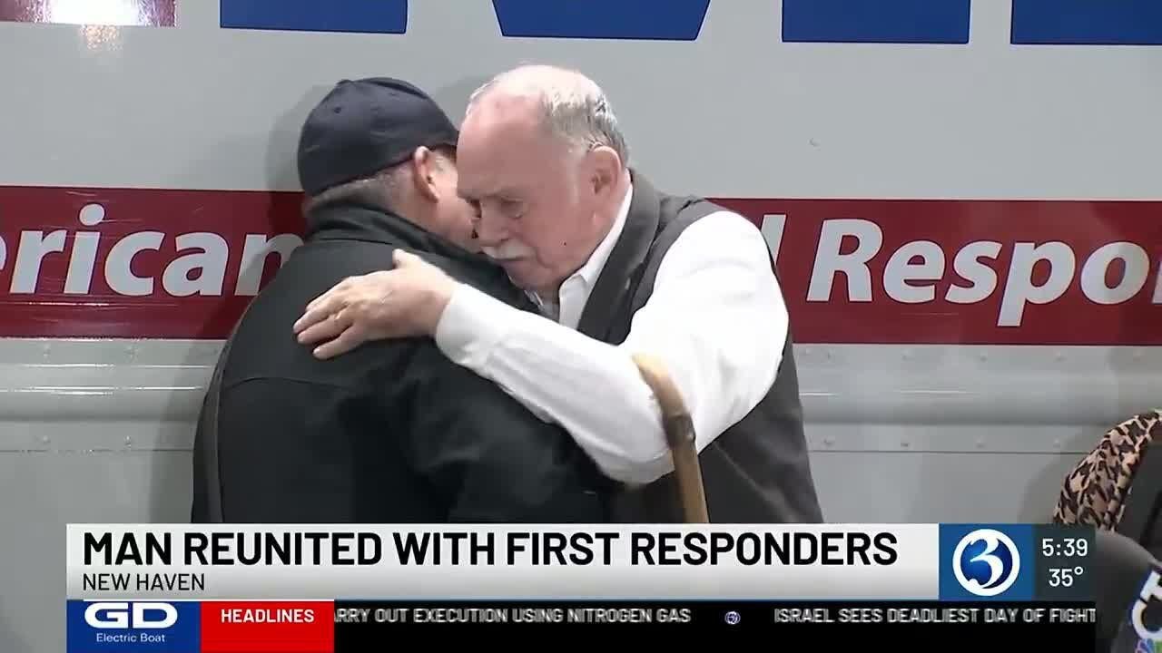 Man reunited with first responders who saved his life - YouTube