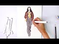 Fashion illustration HoYeon Jung Louis Vuitton FW22 figure drawing colouring with markers REAL TIME