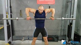 Тяга штанги к подбородку: техника выполнения и советы видео Тяга штанги к подбородку широким и узким хватом, техника выполнения