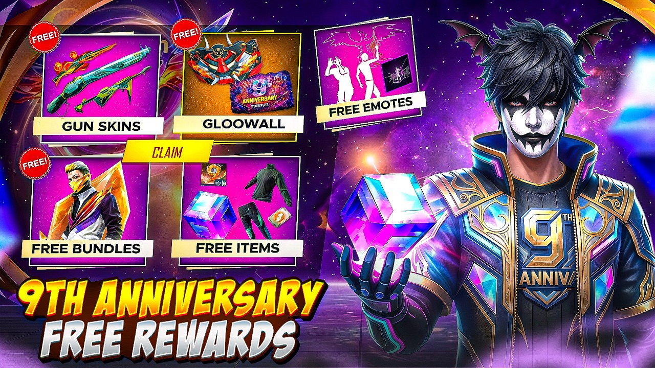 Claim 9th Anniversary Free Rewards 😍 - OB54 Patch Update / freefire new event today