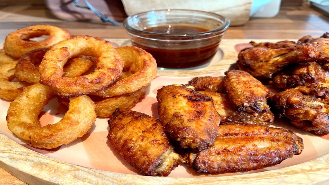 Homemade Birds Eye & Ghost Pepper Chicken Wings with Beer Battered Onion Rings