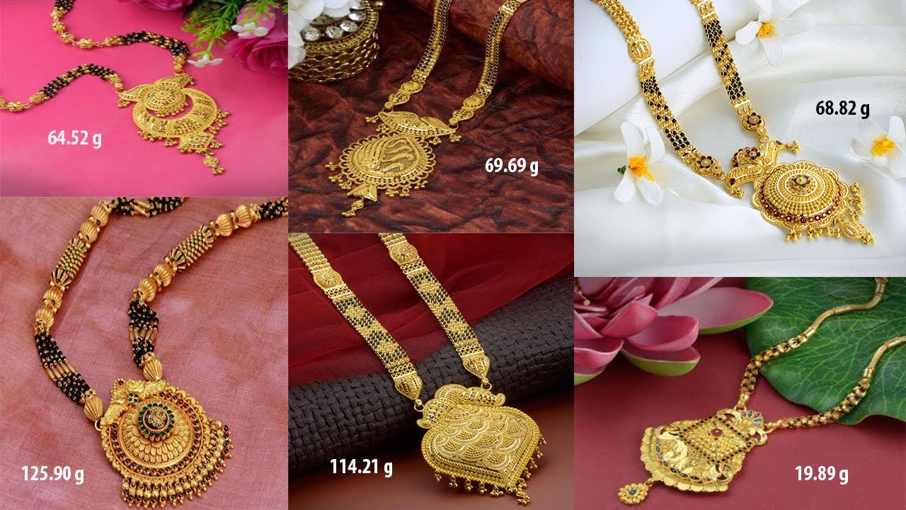 😍Black Bead Gold Long Chain Designs 
