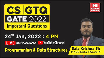 Important Questions | GATE 2021 | CS | Prog & Data Structures |By Bala Krishna Sir MADE EASY faculty