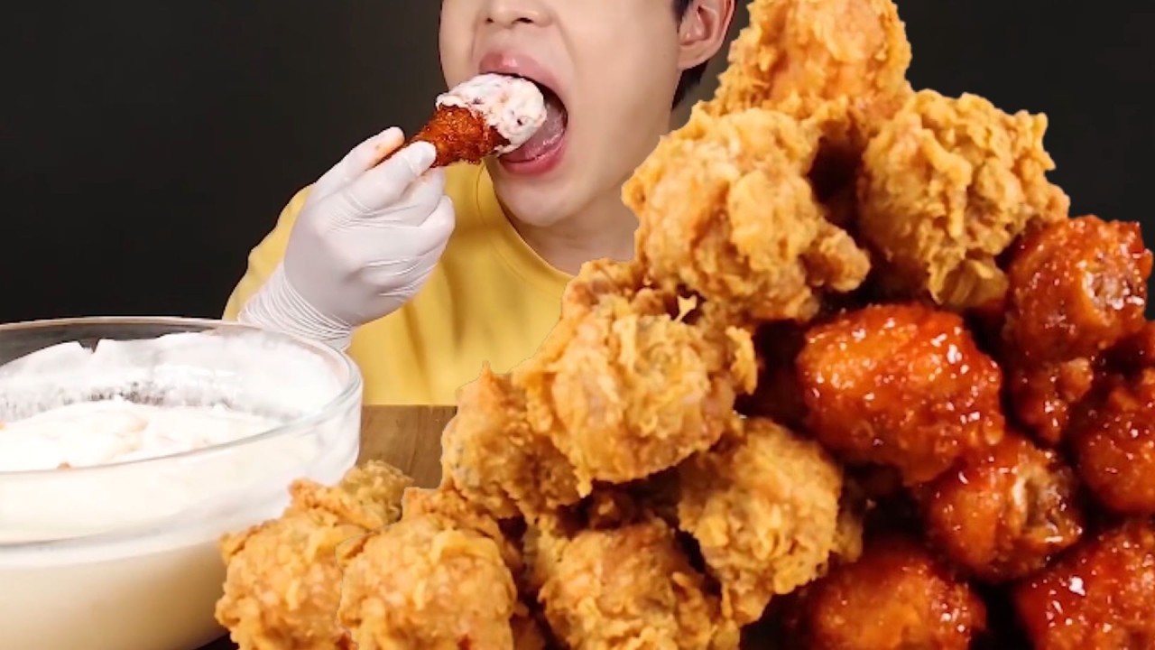 ASMR MUKBANG Crispy Fried Chicken with White Sauce