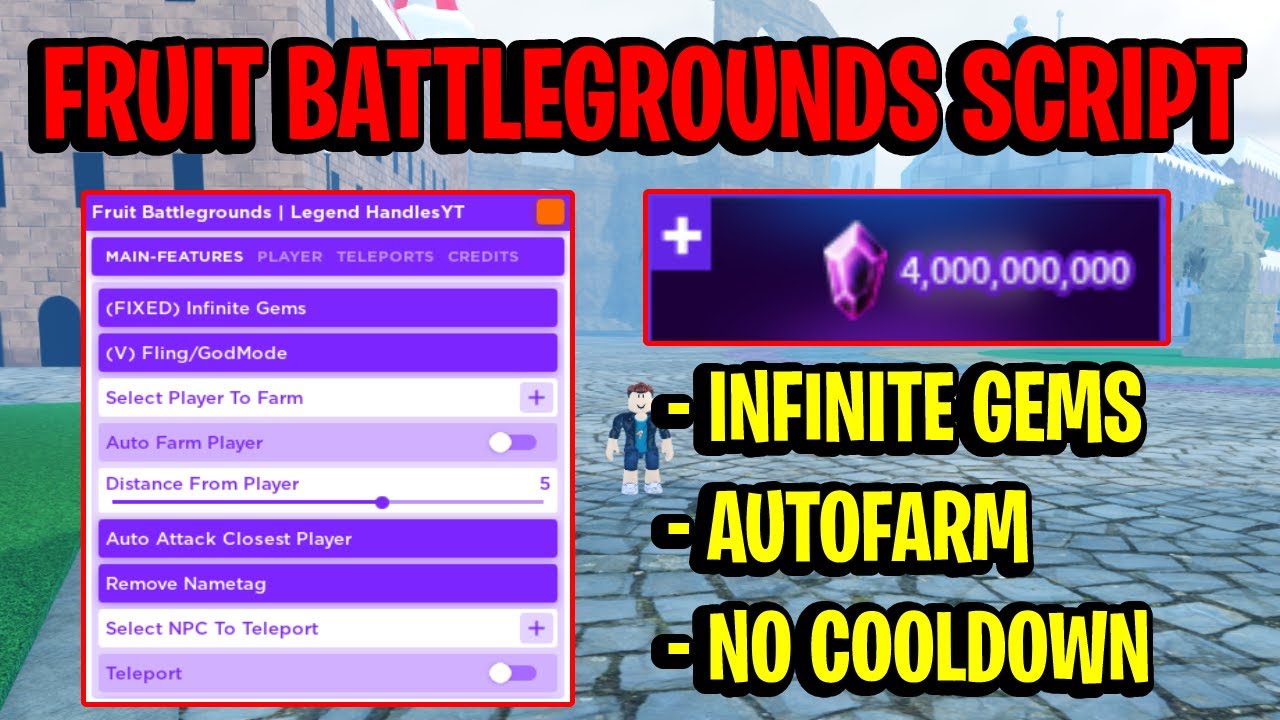 NEW] Fruit Battlegrounds Script / Hack GUI, Auto Farm + Infinite Gems