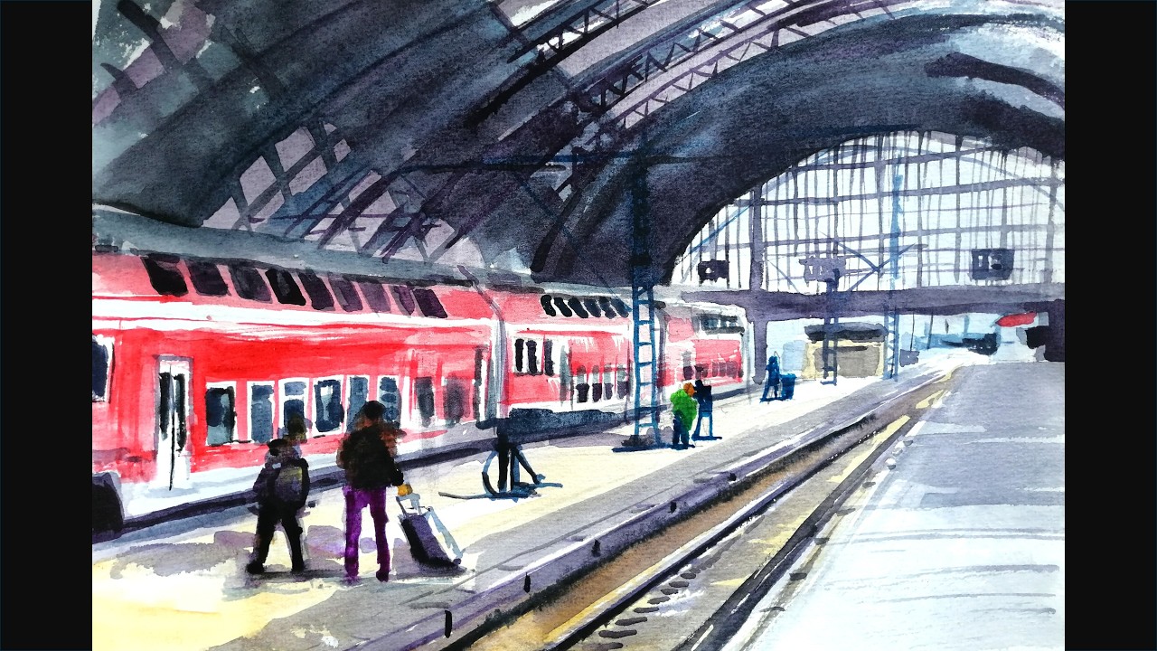 #Frankfurt Hauptbahnhof Aquarell Watercolor #painting #bahnhof #station #watercolor #tutorial