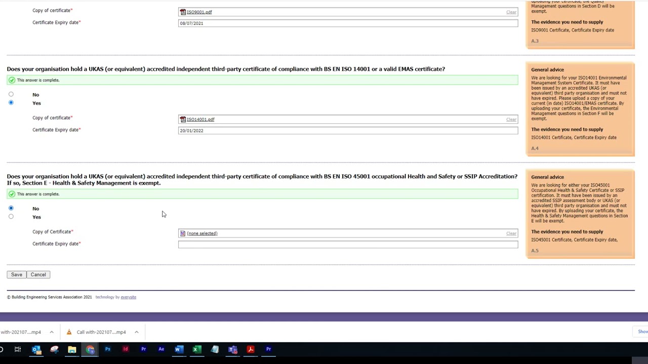 How to upload your ISO45001 Occupational Health & Safety Certificate or SSIP Certification