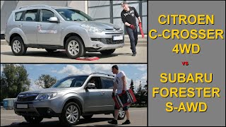 SLIP TEST - Mitsubishi Outlander AWC (disguised) vs Subaru Forester S-AWD - @4x4.tests.on.rollers