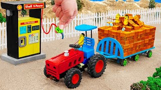 Diy tractor making mini Disk Plowing Machine | Rescue diy Tractor Transporting mini Bricks | HP Mini