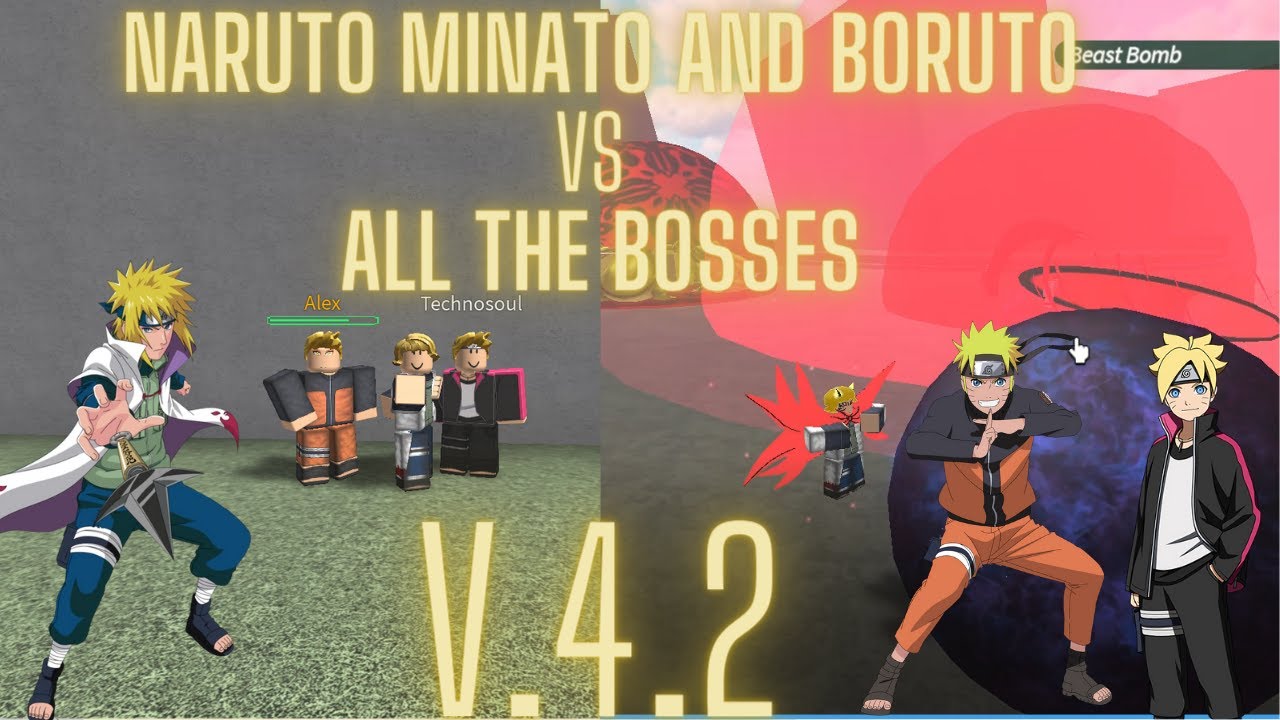(Roblox) Ninja Tycoon Naruto, Minato and Boruto vs all the bosses! V.4.2