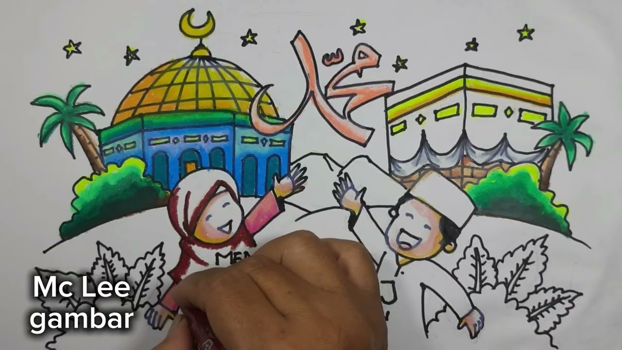 Tutorial Menggambar Isro Mi'roj// Isro Mi'roj Kartun