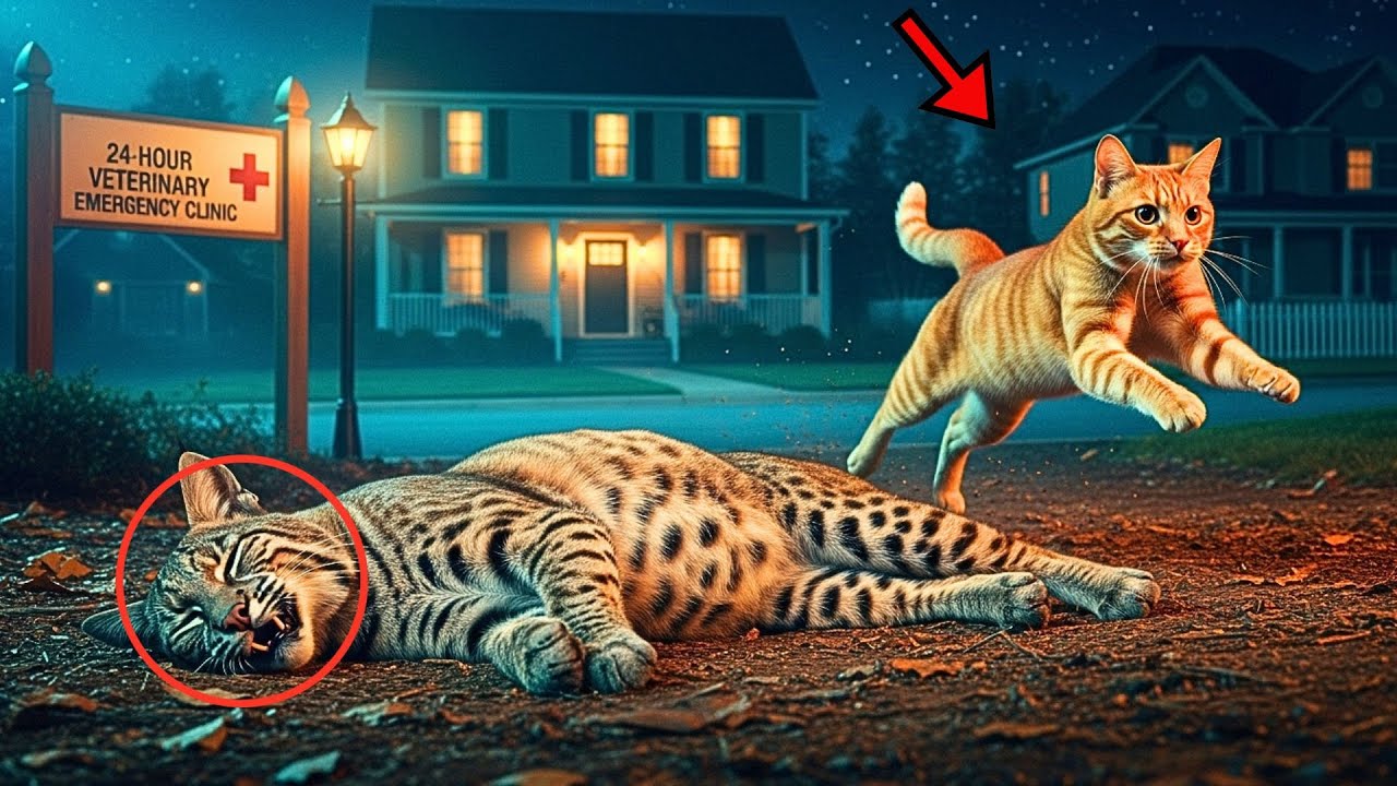 Dying Pregnant Bobcat Can't Deliver– Orange Tabby Runs 2 Miles to Vet's House at Midnight, Then WOW!