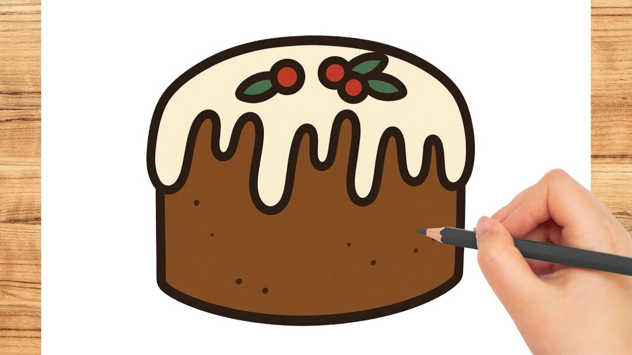 How to Draw a Christmas Plum Pudding Cake - Easy Drawing Tutorial for ...