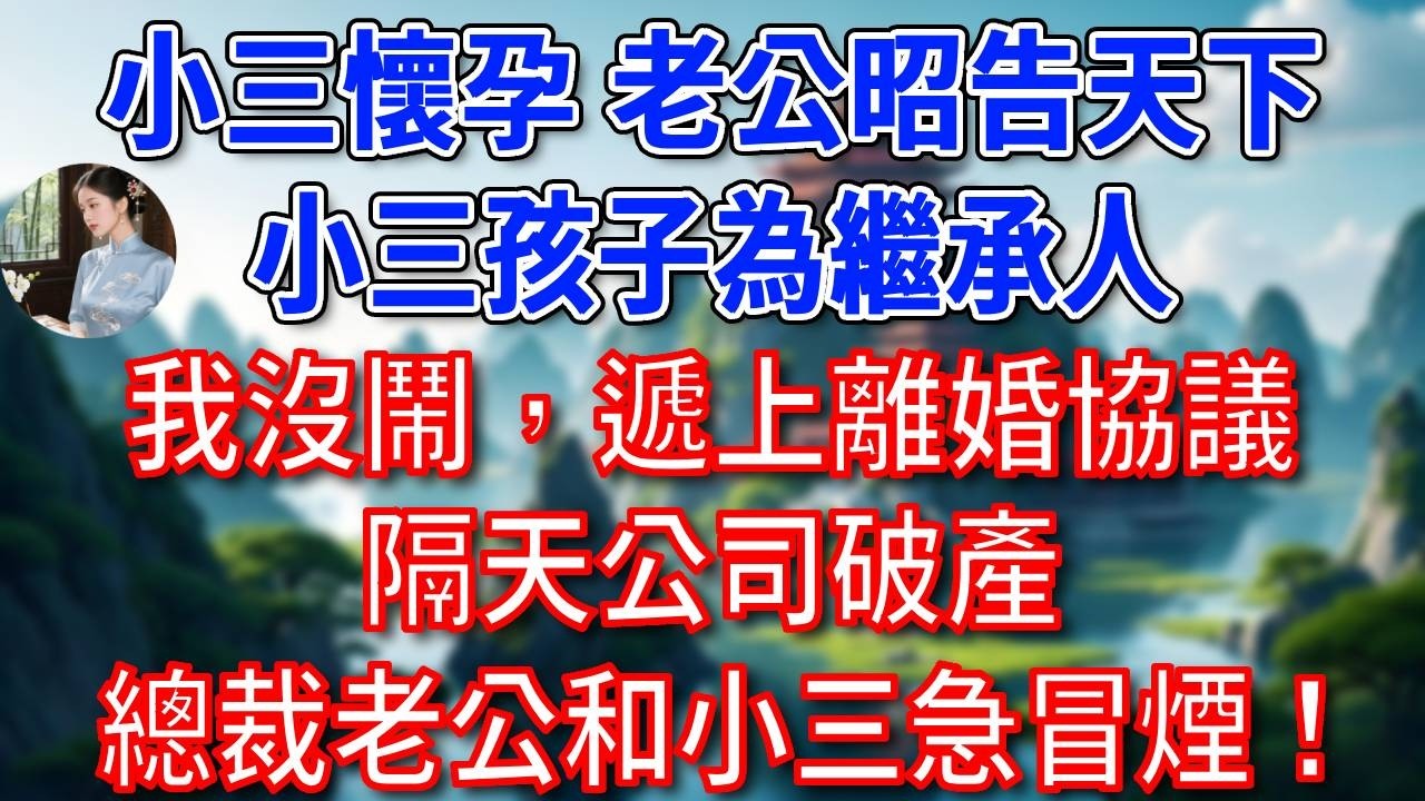 小三懷孕，老公昭告天下，小三孩子為繼承人，我沒鬧，遞上離婚協議，隔天公司破產，總裁老公和小三急冒煙！#為人處世#生活經驗#情感故事#故事#小說#戀愛#情感#婚姻