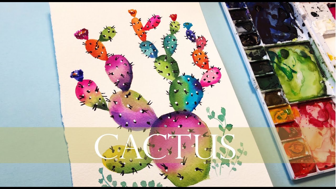 Colorful Watercolor Cactus Step by Step tutorial/ Easy for Beginners/ Wet on Wet Technique