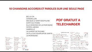 PDF  GRATUIT 10 CHANSONS ACCORDS ET PAROLES  SUR UNE SEULE PAGE