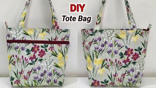 DIY Simple Shopping Bag with lining | Simple Tote Bag with Lining | Zipper Tote Bag Sewing Tutorial