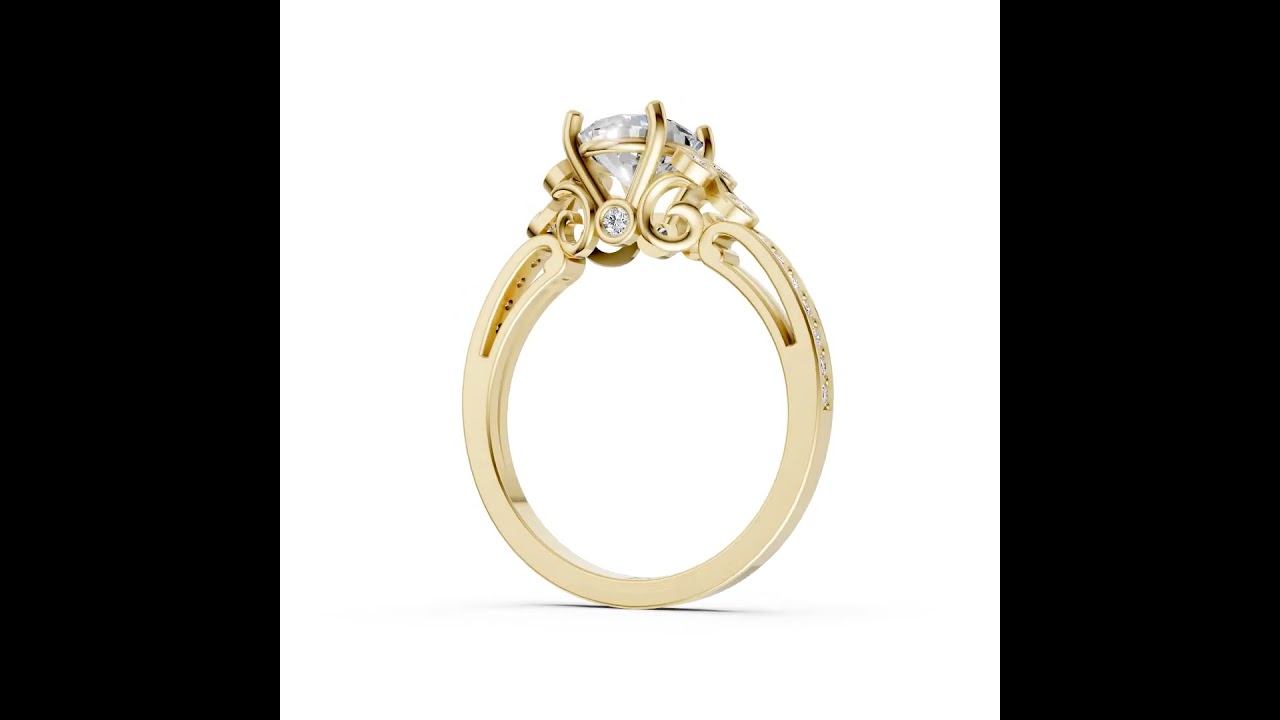 Oval Cut Diamond With Bezel Cluster & Scroll Gallery Ring