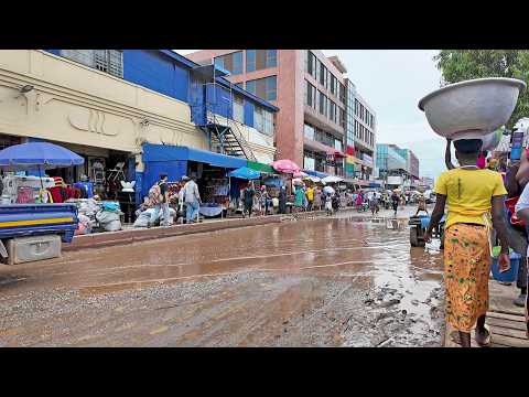 (4K) AFTER HEAVY RAIN IN LOCAL MARKET, AFRICA WALK GHANA