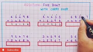 Addition of 5 Digit Numbers with carryover || Addition with carryover|| Addition
