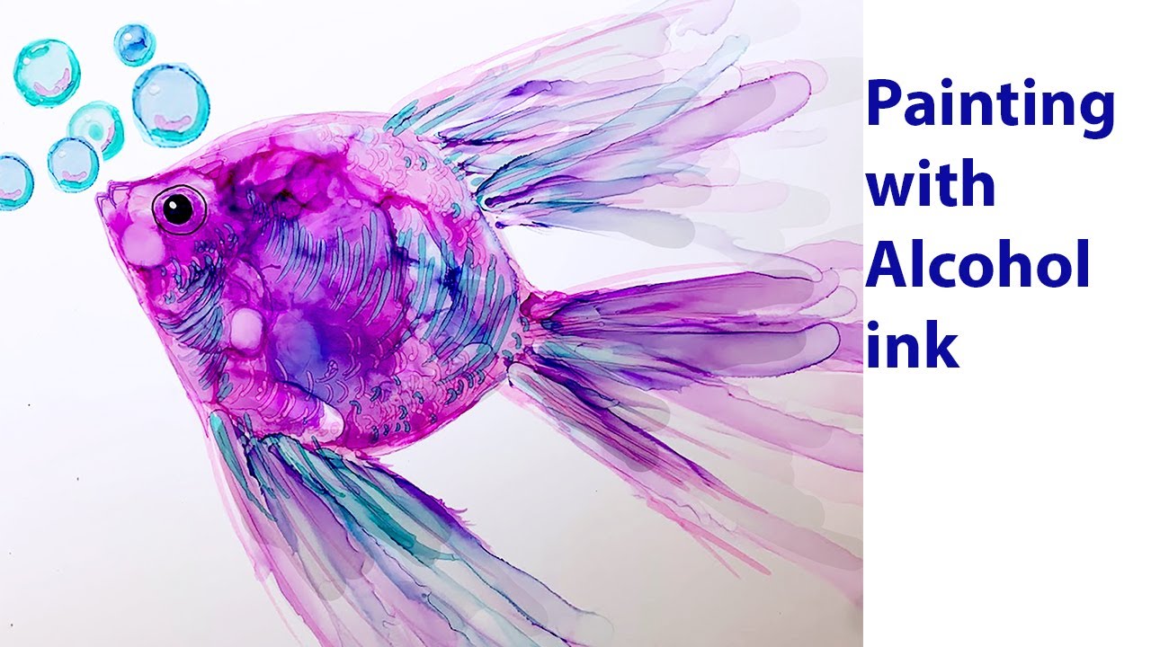 Fish painting with alcohol ink - YouTube