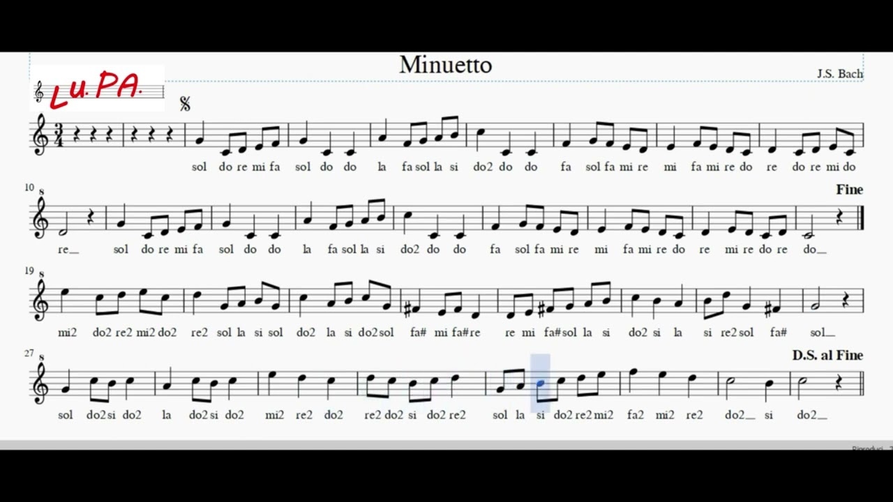 Minuetto di J.S. Bach - Flauto dolce - Note - Spartito - Canto - Tutorial - Recorder