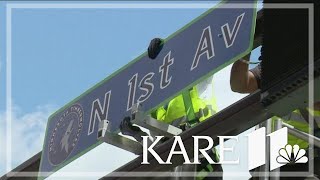 City officials put up temporary Wolves street signs in downtown Minneapolis