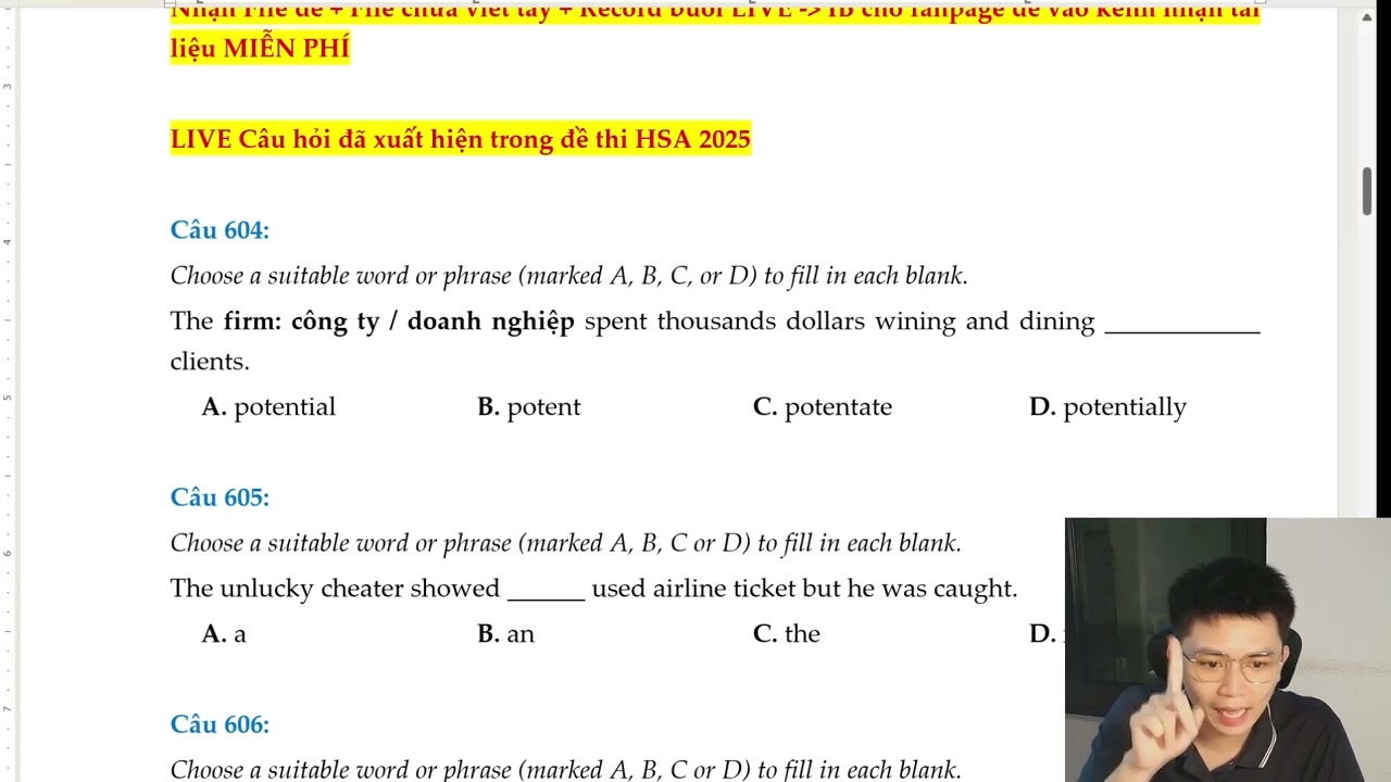 🎥 RECORD CHỮA ĐỀ LIVE – TINH HOA HSA SỐ 1