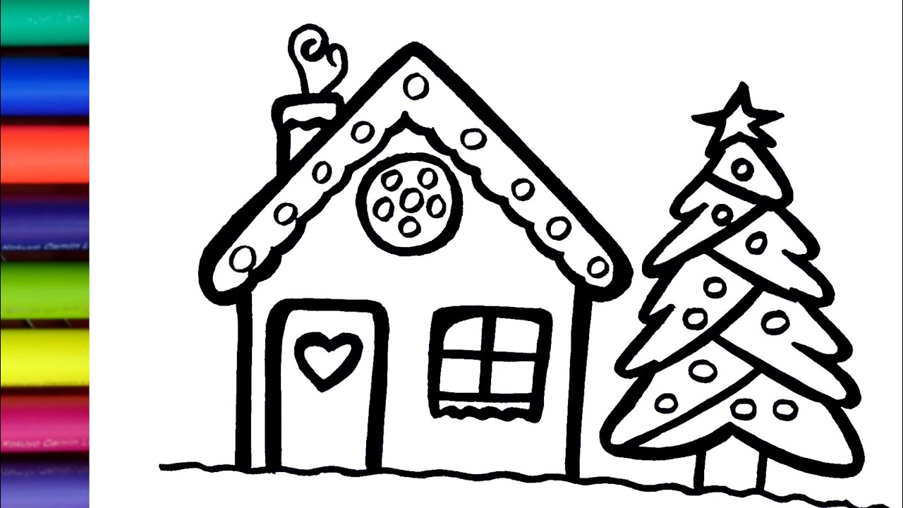 Christmas House Drawing, Colouring and Painting For Kids, Toddlers