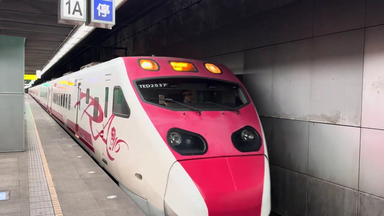 107次普悠瑪自強號高雄站1A月台待發情形+開車(TED2037+TED2038猴年LOGO)