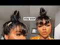 EASY messy bun + bangs tutorial on a lace frontal wig ft. Evawigs ♡