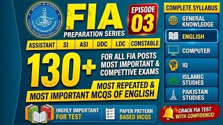130+ Most Important English MCQs for FIA | Sub Inspector , ASI,UDC,LDC ,Constable, Constable Driver 